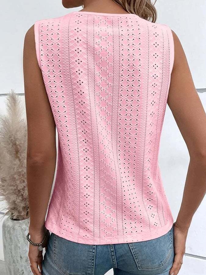 V-neck Stitching Hollow Lace Vest