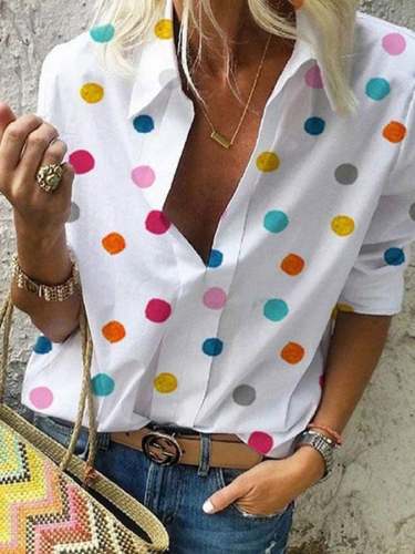 Women's Polka Dot Print Long Sleeve Shirt