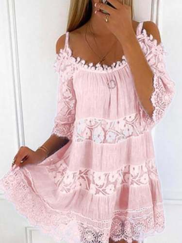 Casual Solid Color Loose Strapless Lace Dress