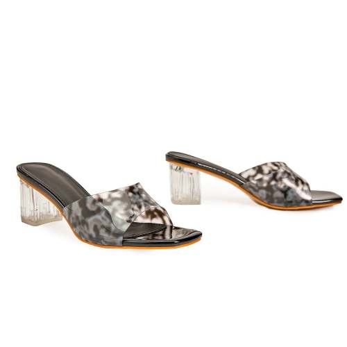 Transparent Block Heel Fashion Comfortable Leopard Print Sandals