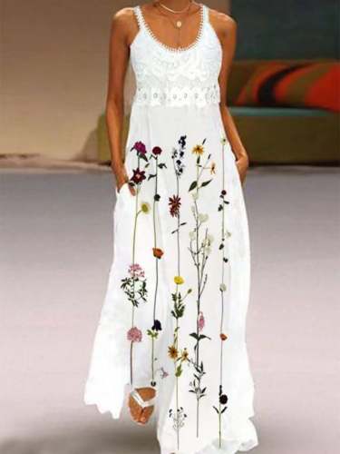 Lace Floral Print Slip Dress
