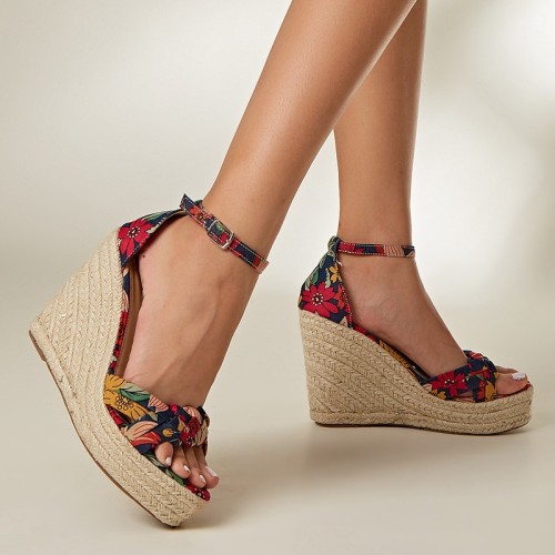 Multicolor Woven Espadrille Wedge Sandals