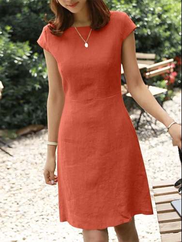 Women's Solid Color Cotton Linen Dress