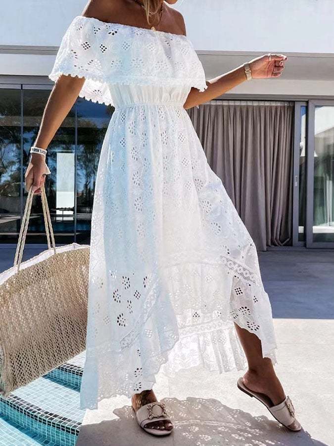 Women'S Casual Solid Color Lace Dress