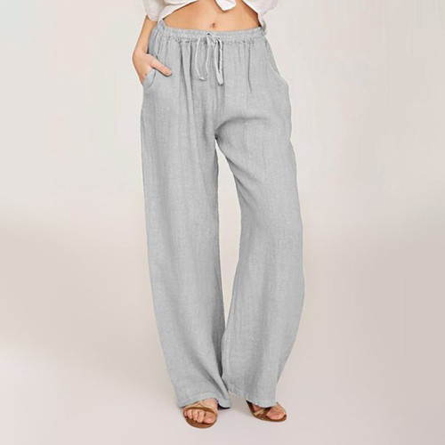 Casual loose-fittingl ace-up long pants