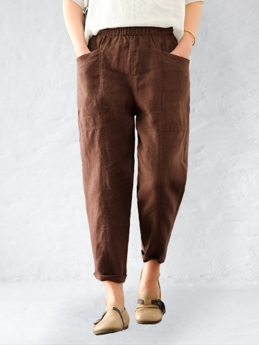 Deep Pocket Patchwork Linen Cropped Pants