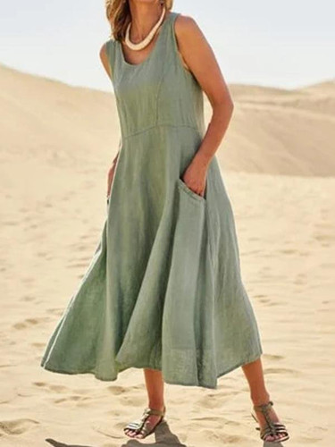 Linen Blend Summer Sleeveless Maxi Dress