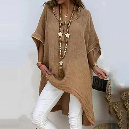 Casual Loose Solid Color Doll Sleeve Blouse