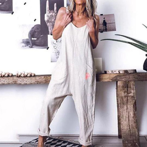 Sleeveless Loose Solid Color Jumpsuit