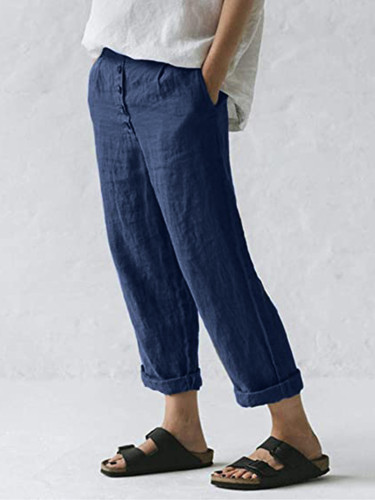 Button Up Comfy Cropped Casual Pants