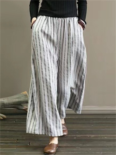 Vintage Striped Pleated Flowy Wide Leg Pants