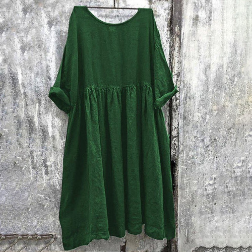Vintage Cotton Linen Loose Midi Dress