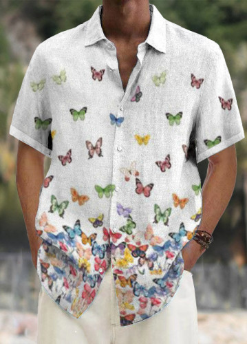Mens Art Print Casual Breathable Short Sleeve Shirt bd61