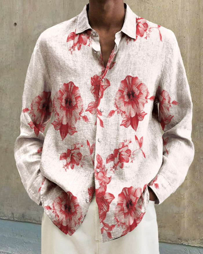 Men's Prints long-sleeved fashion casual shirt 2ba1