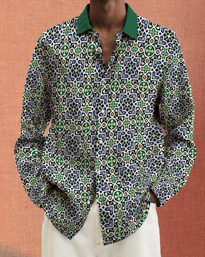 Men's cotton&linen long-sleeved fashion casual shirt a3a8