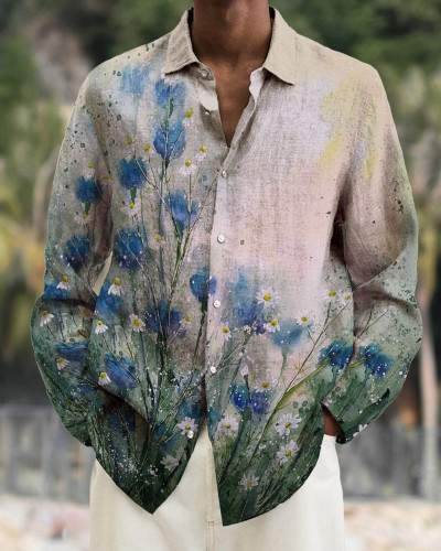 Men's Prints long-sleeved fashion casual shirt 07b4