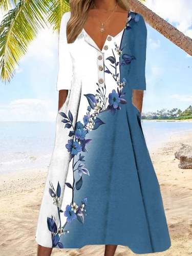 Women's Casual Colorblock Floral Print Dress