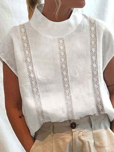 Women's Cotton Linen Lace Stitching Casual Shirt