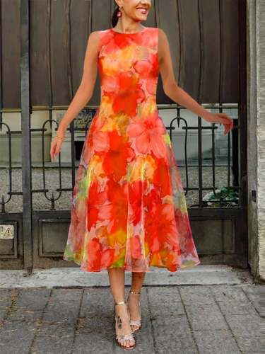 Trendy Chiffon Floral Print Tank Dress