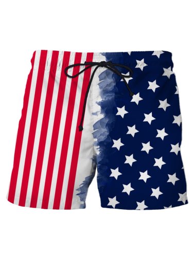 Men's Casual Shorts Independence Day Flag Print Beach Shorts