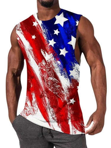 Men's T-shirt Casual American Flag Star Print Sleeveless T-Shirt