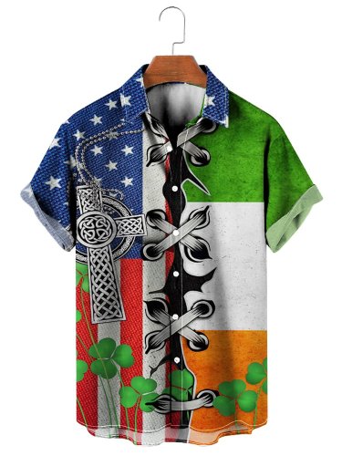 St. Patrick's Day Flag Print Short Sleeve Shirt