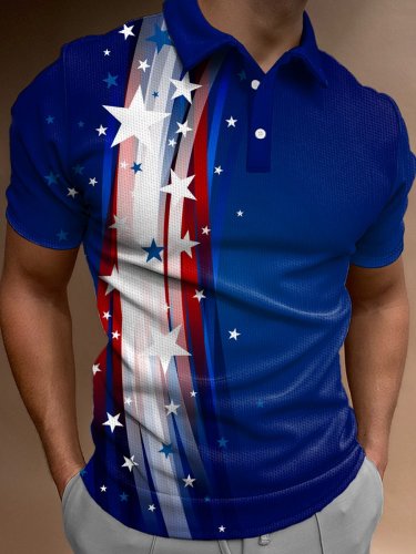 Men's Polo Shirt Happy Independence Day Flag Print Casual Short-Sleeved Golf Shirt