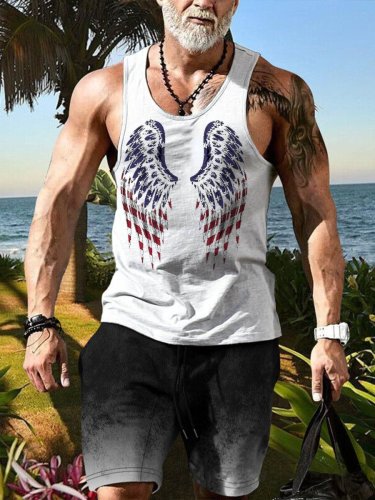 Men's Tank Top Independence Day Flag Wings Print Crew Neck Tank T-Shirt