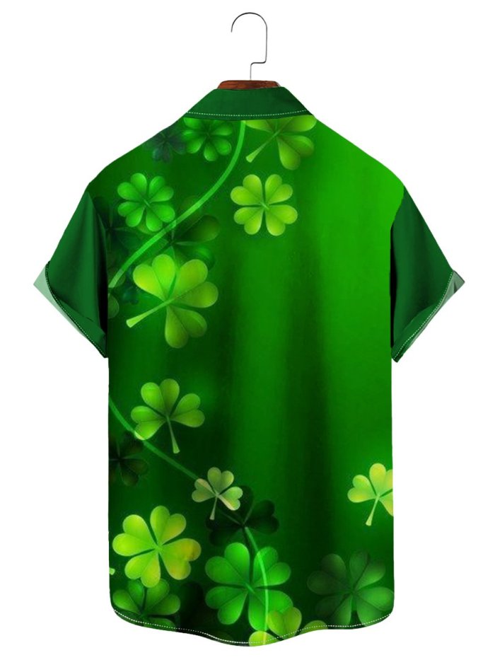 St. Patrick's Day Clover Flag Print Short Sleeve Shirt