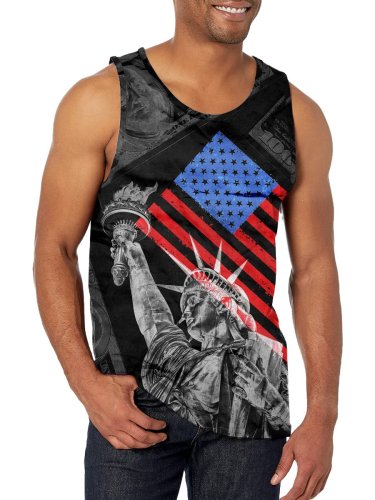 Men's Tank Top Happy Independence Day Flag And Statue Print Crew Neck Tank T-Shirt