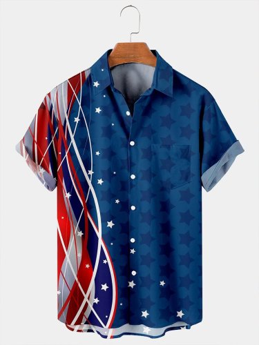 Men's Hawaiian Shirts Happy Independence Day Print Short Sleeve Shirt