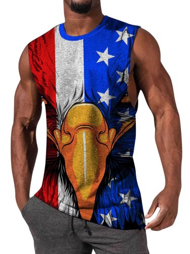 Men's T-shirt Casual Independence Day Flag Eagle Print Sleeveless T-Shirt