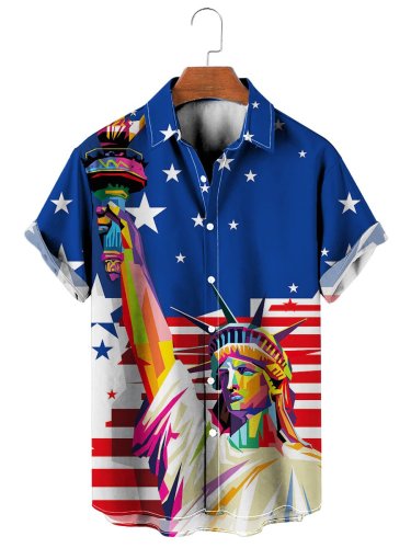 Statue Of Liberty Print Casual Hawaiian Shirt