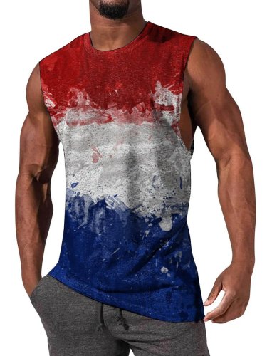 Men's T-shirt Casual Independence Day Colorblock Abstract Print Sleeveless T-Shirt