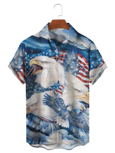 Men's Patriot USA Print Chest Pocket Short Sleeve Shirt