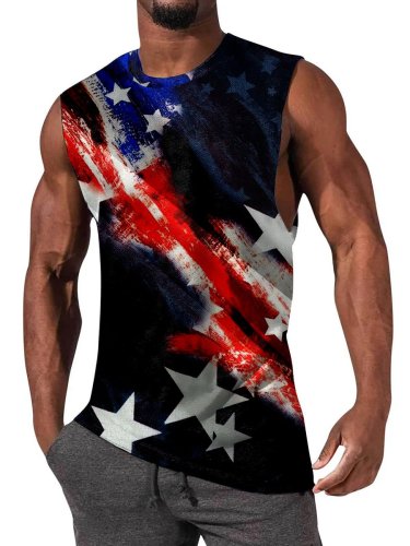 Men's Tank Top Independence Day Flag Print Crew Neck Tank T-Shirt