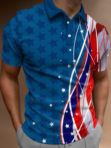 Men's Polo Shirt Happy Independence Day Print Casual Short-Sleeved Shirt