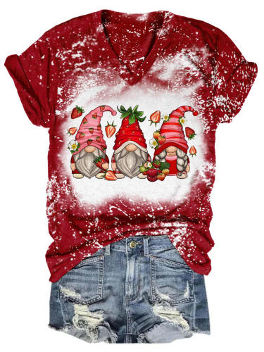 Strawberry Gnomies Tie Dye V Neck T-Shirt