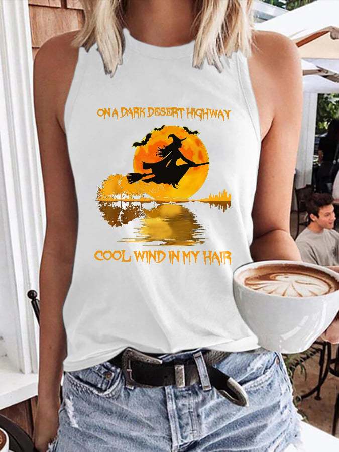 Halloween Witch On A Dark Desert Highway Cool Wind In My Hair Print Tank Top