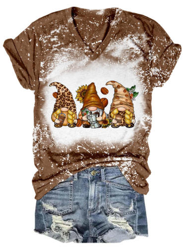 Sunflower Coffee Gnomes Tie Dye V Neck T-Shirt