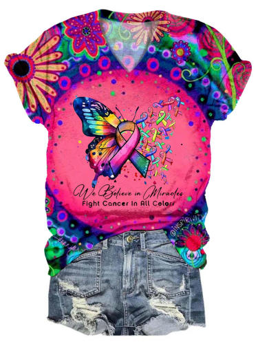 Women's We Believe in Miracles Fight Cancer In All Color T-Shirt
