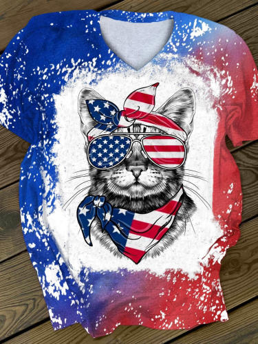 Cat Flag Colorblock Print Short Sleeve T-Shirt