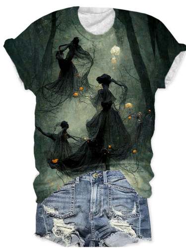 Women's Dancing Forest Witches Print Short Sleeve T-Shirt