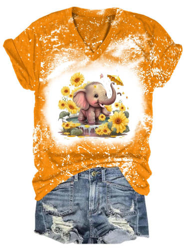 Women's Sunflower Elephant Tie Dye Print T-Shirt