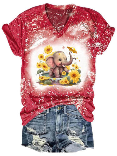 Women's Sunflower Elephant Tie Dye Print T-Shirt