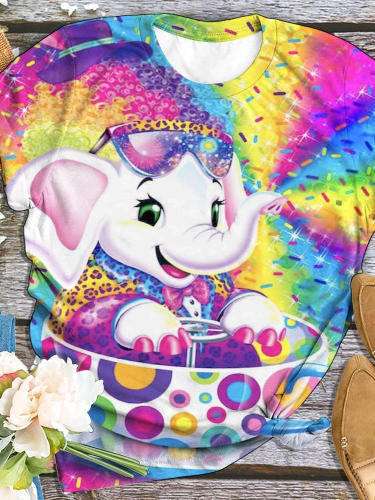 Baby Elephant In A Pretty Cup Print T-Shirt