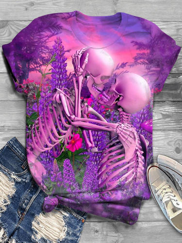 Lavender Skull Crew Neck Multicolor T-Shirt