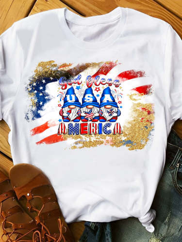 God Bless The USA Cute design Gnome Patriotic Tie-die T-Shirt
