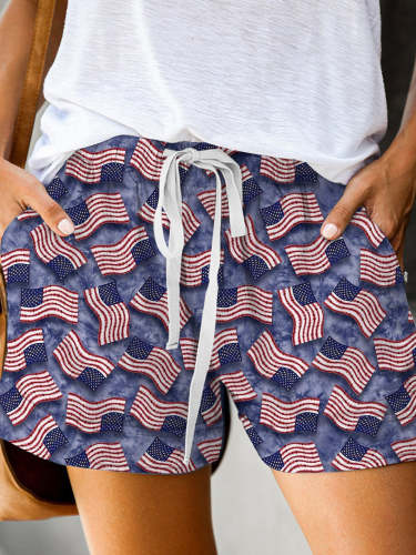 American Flag Tie Dye Print Shorts