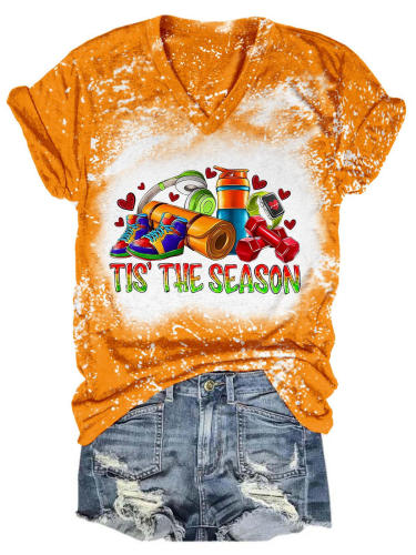 Tis' The Season Fitness Tie Dye V Neck T-Shirt